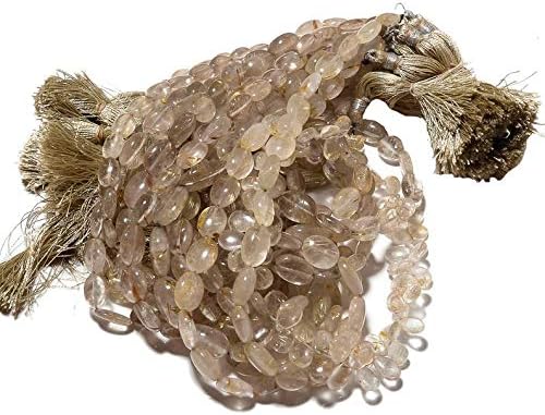 5 Strands Golden Rutilated Quartz Smooth Oval Beads, Gold Rutile Quartz Oval tumbles, Huge 11mm to 8mm, 9 Inch Strand