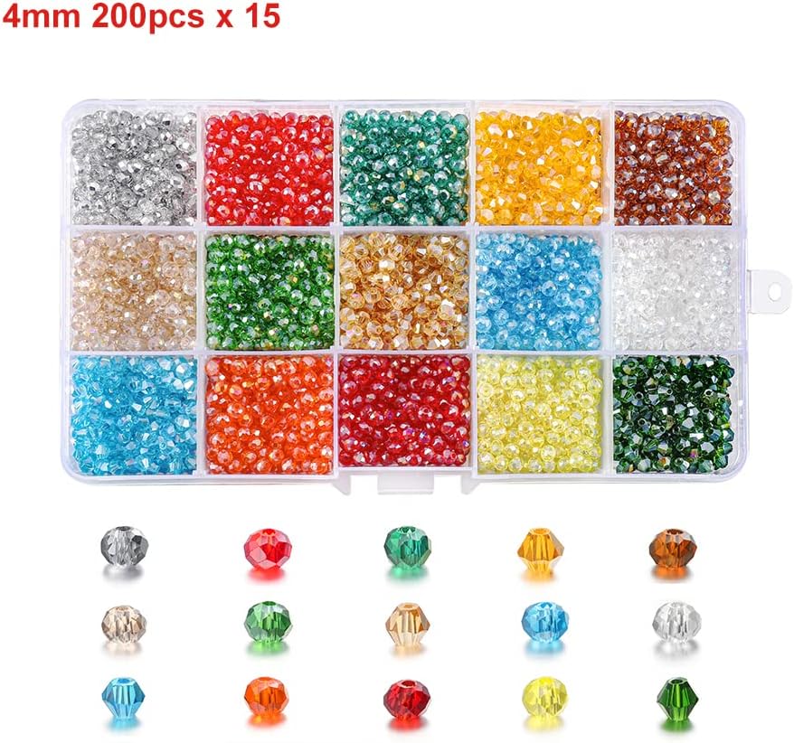 YU 4mm Glass Bicone Beads Kits Jewelry Beads Loose Spacer Beads Fit Jewelry Making DIY Bracelet Necklace Accessories 3000pcs/box T322 (Color : 1, Item Diameter : 4mm-3000pcs)