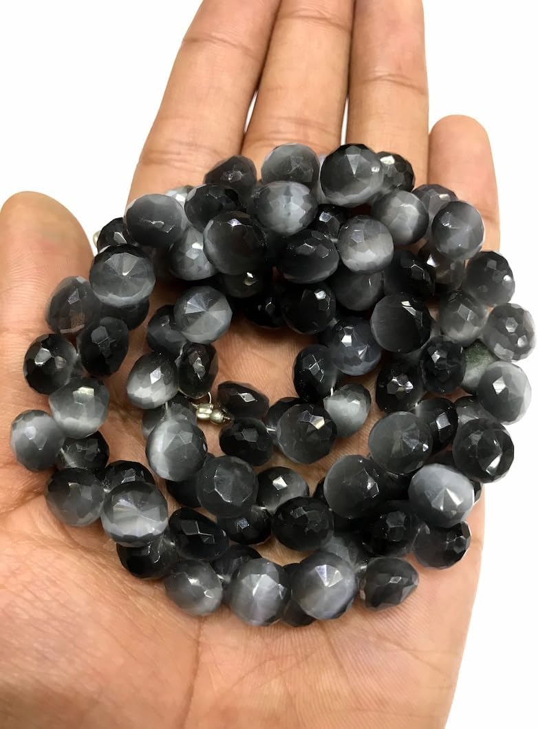 Natural Black CATSEYE Onion Faceted Beads 10mm 16 inch Long String Jewelry Making Gemstone Beads for Necklace Bracelet