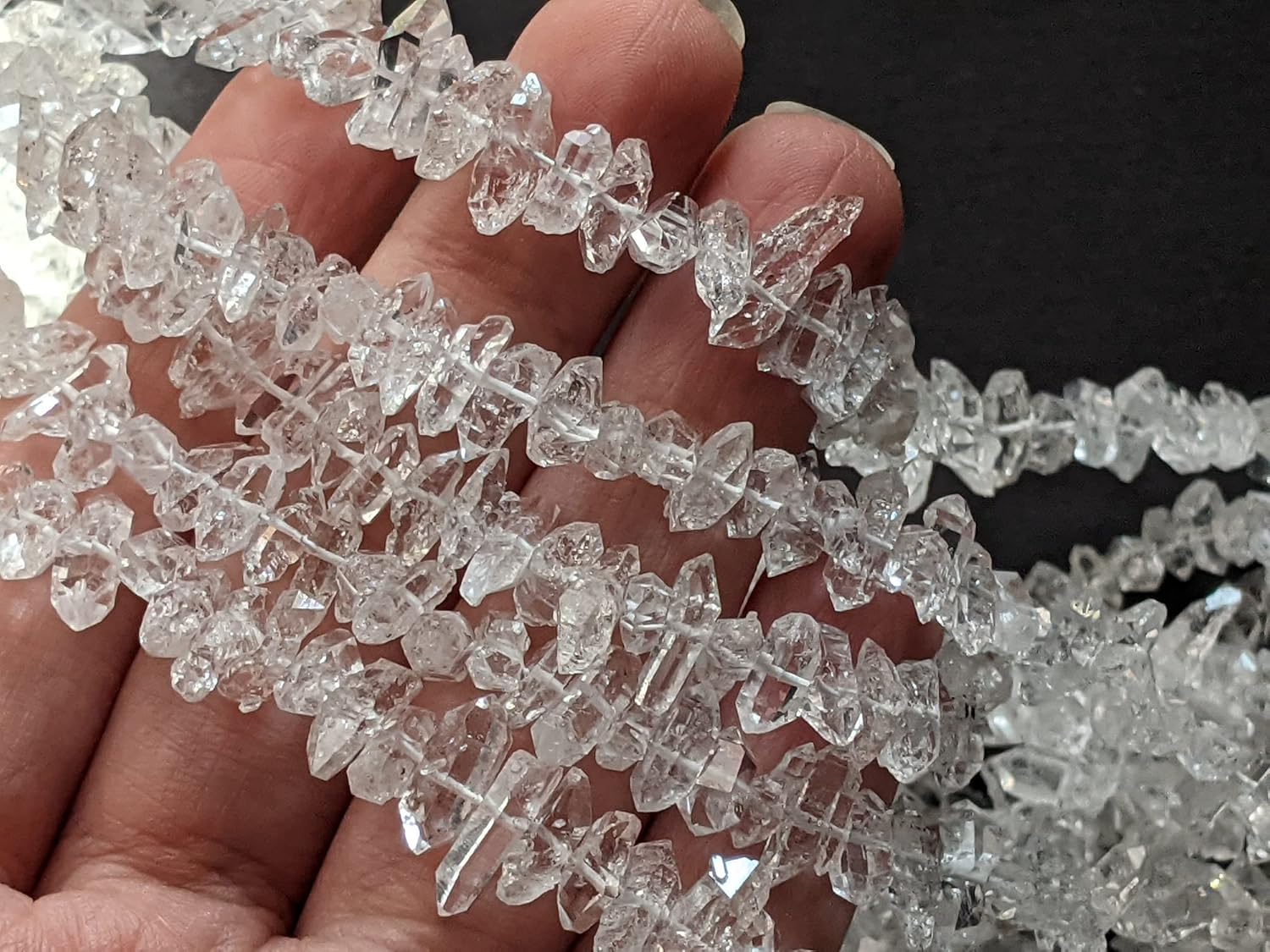 Clear Herkimer Diamond Beads, 8-11 mm Natural Center Drilled Clear Raw Herkimer Diamond Quartz Nuggets for Jewelry (4 IN To 16 IN) - ASG55