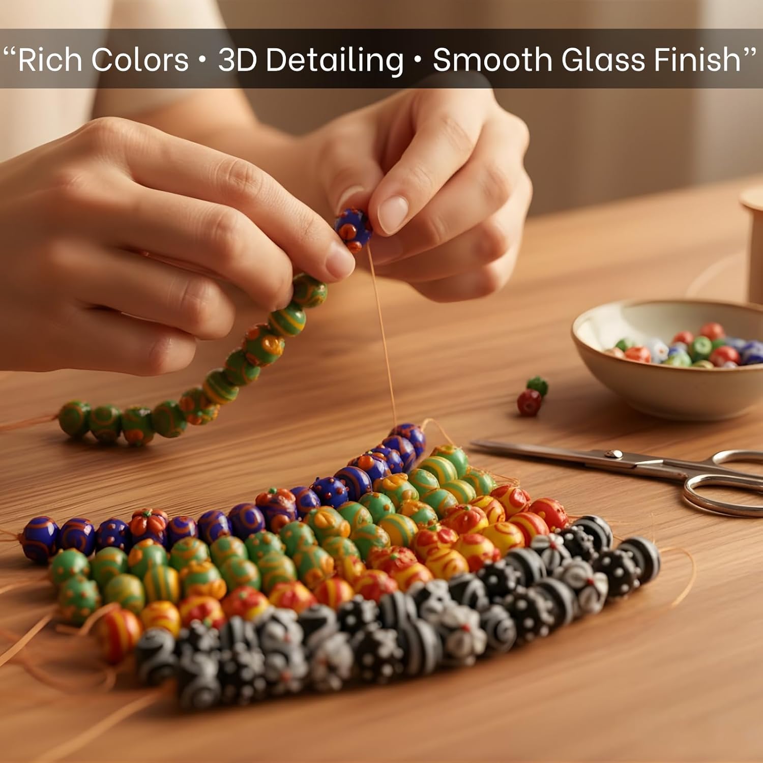 Handcrafted Colorful Glass Beads Set | Mixed Strands with Swirl, Dot & Stripe Patterns | Available in 30 Strands | Artistic Beads for Jewelry Making & DIY Crafts.