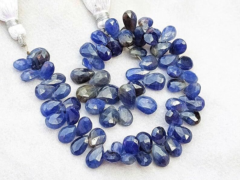 8 inch Strand of Natural Blue Sapphire 7-10 mm pear Faceted briolette Beads for DIY Jewelry Making. |BRIO_01110