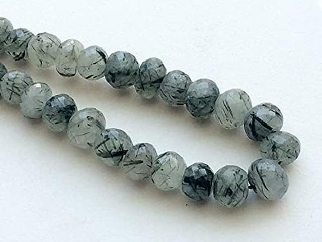 Natural Black Rutile Quartz Faceted Rondelle Beads 16 Inch lot of 10 Strands CHIK-STRD-96374