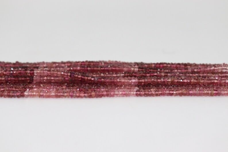 Pink Tourmaline Heishi Beads Strand 4mm Faceted Tyre Shape Natural Gemstone Beads for Jewelry Making and Crafts