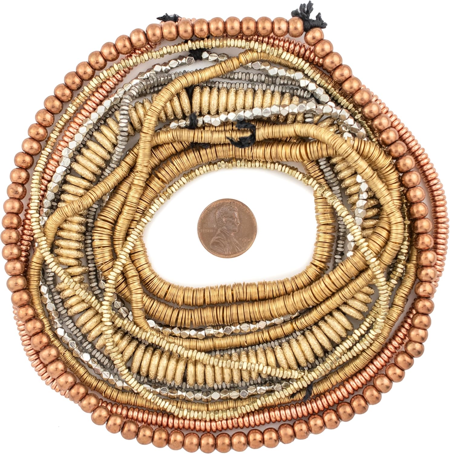 Metal Spacer Bead Bundle – 8 Strand Set | Approx. 3000 Brass, Copper & Silver-Color Heishi, Donut & Round Beads | Top-Selling Styles for Jewelry Making & Crafts