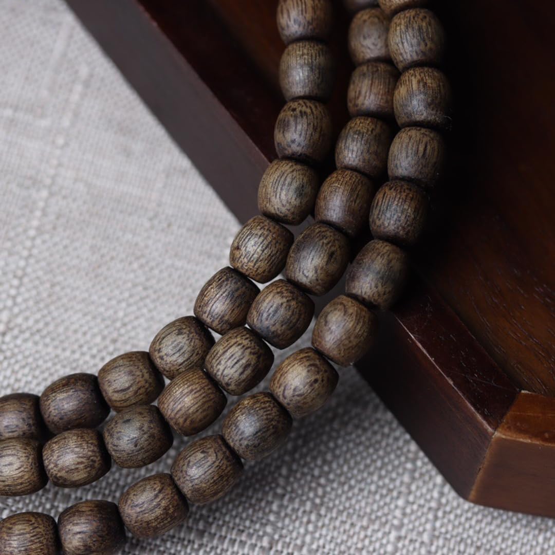 Vietnam Nha Trang Agarwood Golden Thread Honey-Knotted White Aquilaria 8x9mm*108 Beads Prayer Beads Multi-Circle Drum Beads Sinking Grade
