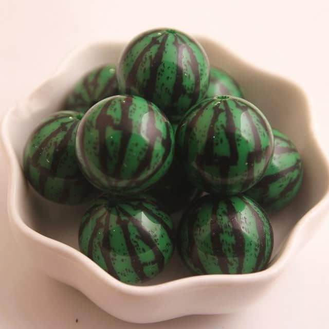 Davitu 20mm 12mm Imitation Pearl Print Green Watermelon Acrylic Beads for Kid's Fashion Jewelry! - (Color: Dark Green, Item Diameter: 12mm 1000pcs)