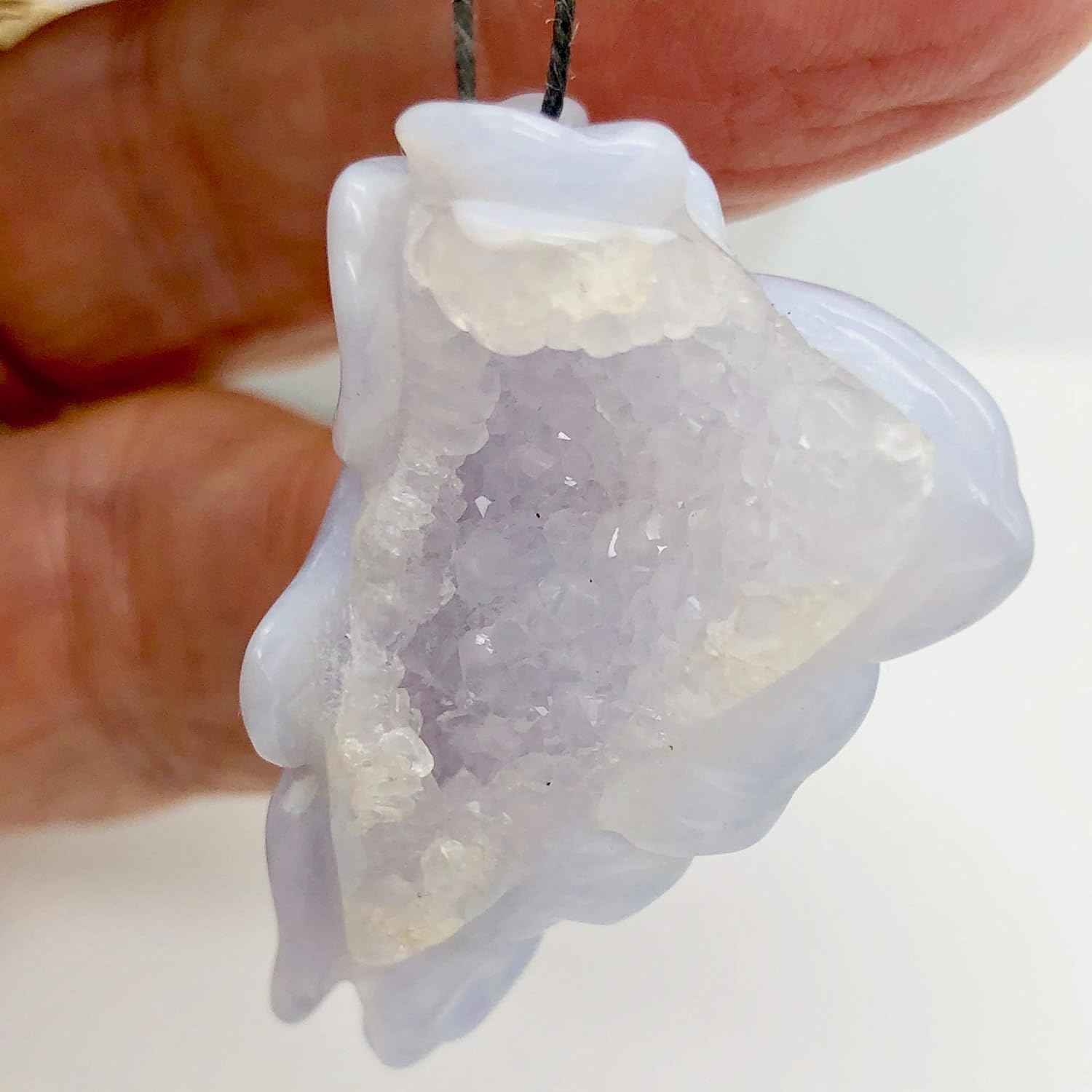 Blue Chalcedony Druzy Carved Flower Bead | 58.5 cts | 41x27mm | Blue | 1 bead | for Jewelry Making