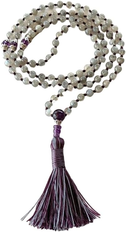 Natural Labradorite and Amethyst 6mm 108 Mala Beads, Spiritual, Meditation Beads, Reiki, Japa Mala, Buddhist Prayer Beads, Yoga Bracelet, healing beads LKMALA-RRGU-1643