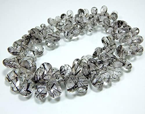Black Rutile Faceted Teardrop Beads Pear Shape 9x6 to 18x14.mm 9