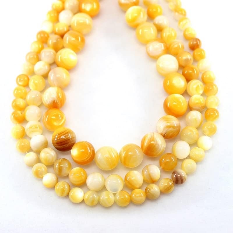 Davitu Natural Mother of Pearl Yellow Shell 4/6/8/10/12Mm 15Inch Round Loose Beads for Jewelry Making Bracelets Necklace - (Item Diameter: 12mm)