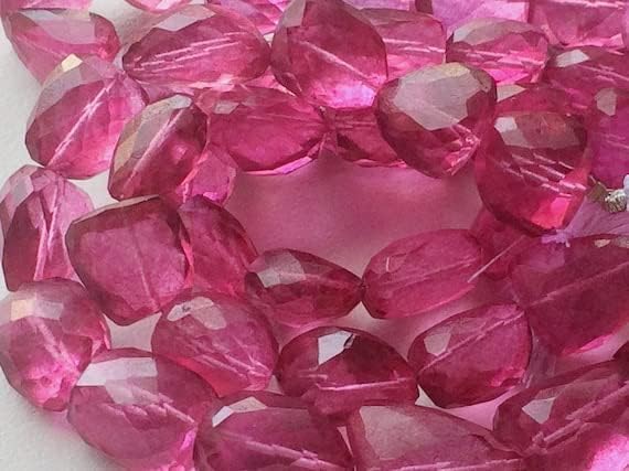 BEADS GEMSTONE 1 Strand Natural Crystal Quartz, Coated Crystal Bead, Faceted Tumble Beads, Hot Pink Color, 13-18mm 8 Inch Code-HIGH-19289