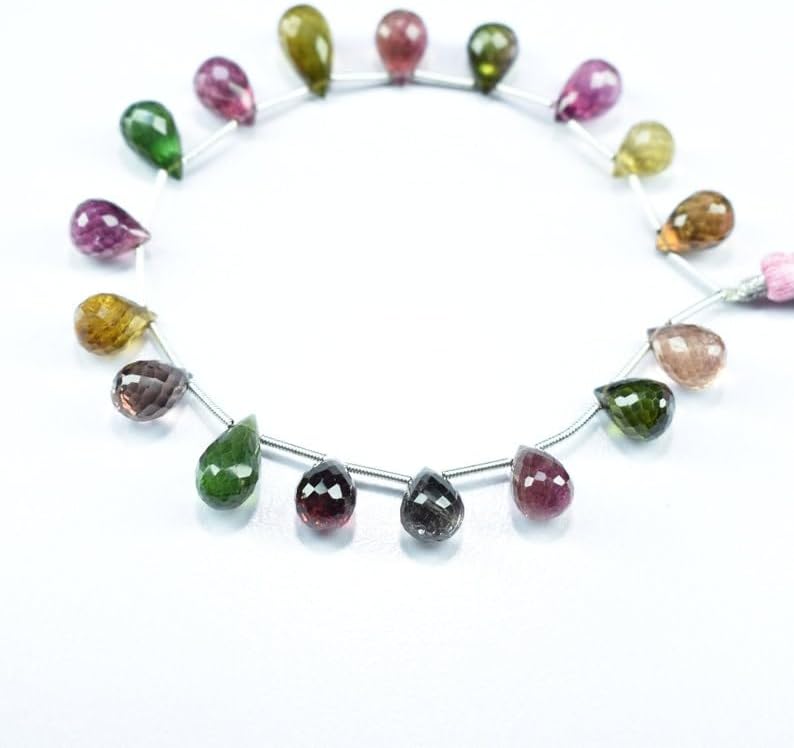 Natural Multi Tourmaline Teardrop Faceted Beads 7.5X10-8X12mm 8 inch Long String Jewelry Making Gemstone Beads for Necklace Bracelet