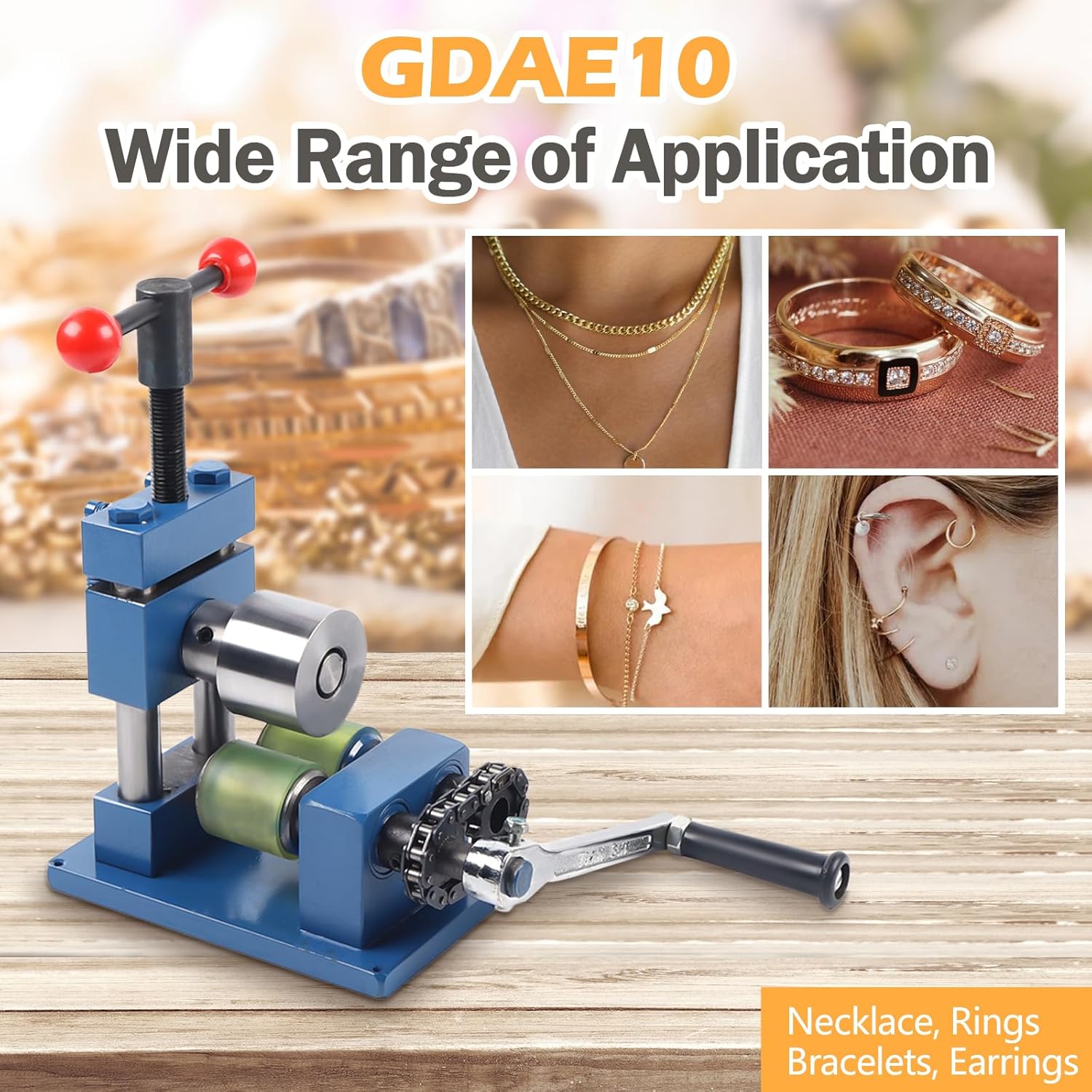 MuChaIOAK Hand Crank Ring Bending Machine, Ring Earring Bending Machine Easy to Use 2 in1 Jewelry Press Brake Forming Machine Tools for Bracelet, Earring, Processing Ring, 7