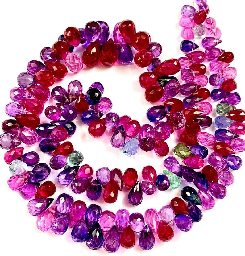 Natural Pinkish Purple Sapphire Teardrop facated Beads 5-8 MM 20 inch Long String Jewelry Making Gemstone Beads for Necklace Bracelet
