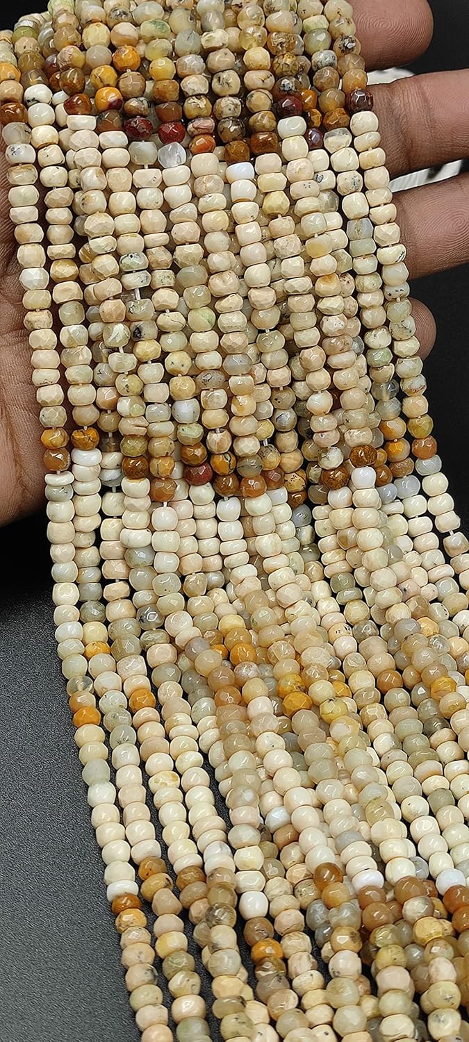 Hanumat Gems Lot of 10 Strands Peruvian Yellow Opal Rondelle Faceted Gemstone Beads,Peruvian Opal Faceted Beads,Peruvian Opal Rondelle Beads,5.00-6.00 MM Beads,13 Inches Strand.