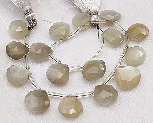 8 inch Strand of Natural Gray Moonstone 11.5-13 mm Heart Faceted briolette Beads for DIY Jewelry Making. |BRIO_03566