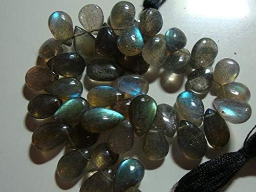 Flashing Fiery Blue Green LABRARITE Smooth Pear Briolettes - 11.5-12mm, 4 Inch Long Strand Code-HIGH-62148