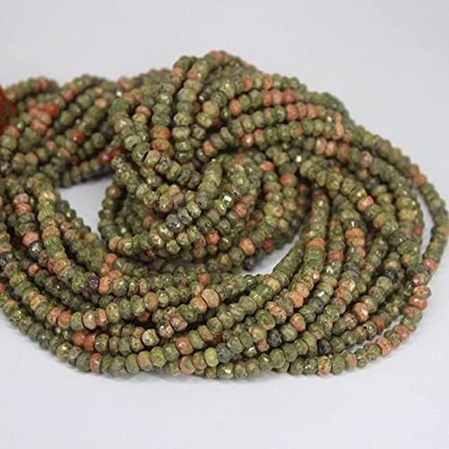 Bi Color Unakite Faceted Rondelle Micro Gemstone Loose Craft Beads 13