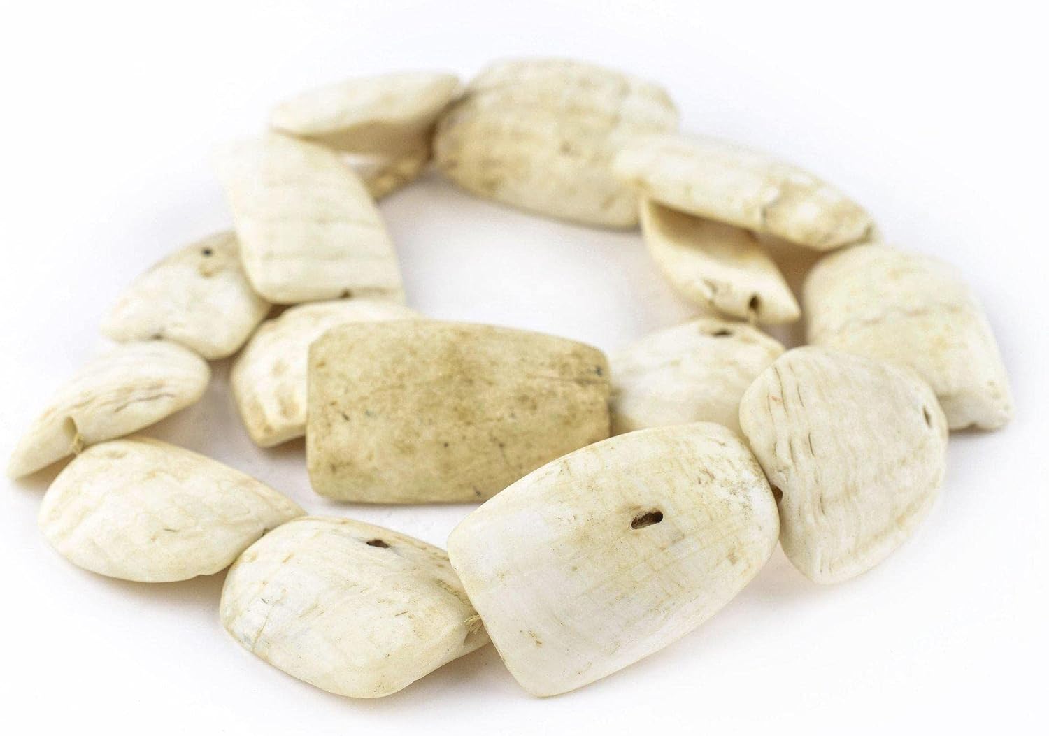 The Bead Chest West African Hippo Teeth Shell Beads 30mm Mauritania White Unusual Large Hole 28 Inch Strand Handmade