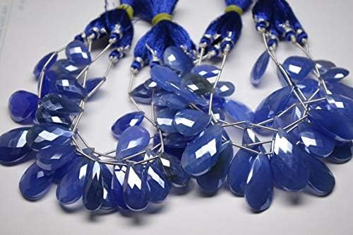 2 Strands Metallic-Natural Chalceny-Big Size 12-30mm-20 Briolettes-Silver Mystic Chalceny Microfaceted Pear Shape Briolette Bead Code-HIGH-59788