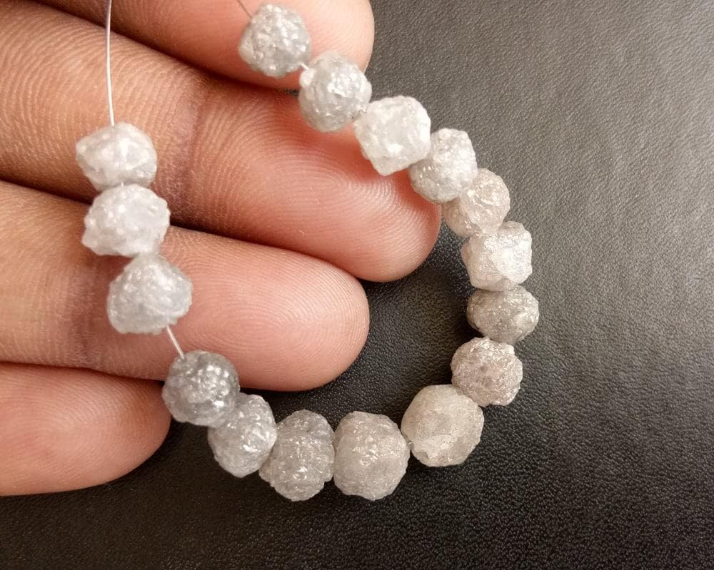 5-7mm Perfect Round Gray Raw Diamond Beads, Natural Large Rough Diamond Rondelle Beads, Gray Rough Diamond Beads (2IN To 4IN) - PUSPD170, 5-7 MM Approx.