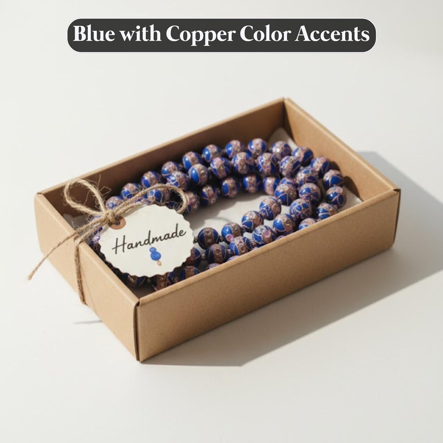 Handcrafted Blue Lampwork Glass Beads | 16mm Round Beads with Golden & Pink Detailing | Available in 10 Strands | Loose Beads for Jewelry Making, DIY & Accessories