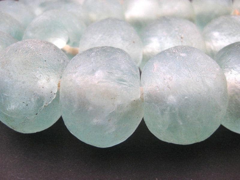 Super Jumbo Recycled Glass Beads - Beaded Wall Hangings - Extra Large African Sea Glass Beads 32-35mm - The Bead Chest (Clear Aqua)