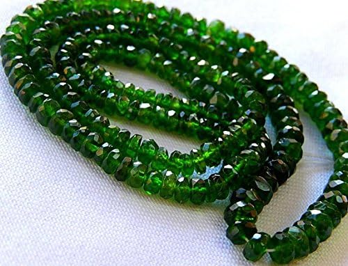 13 inch natural beads strand of 3-4mm faceted rondelle chrome diopside gemstone beads for DIY jewelry - necklace, bracelet, earring, ring.