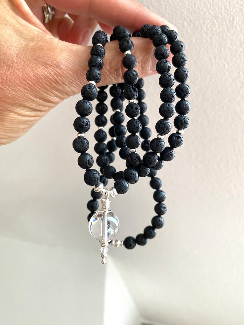 lava Stone Mala Beads, 108 Mala Necklace, Knotted Mala, WWG Necklace, Yoga Jewelry Meditation Beads Spiritual Jewelry Boho Jewelry, 34inch, Gemstone, 34inch, Gemstone