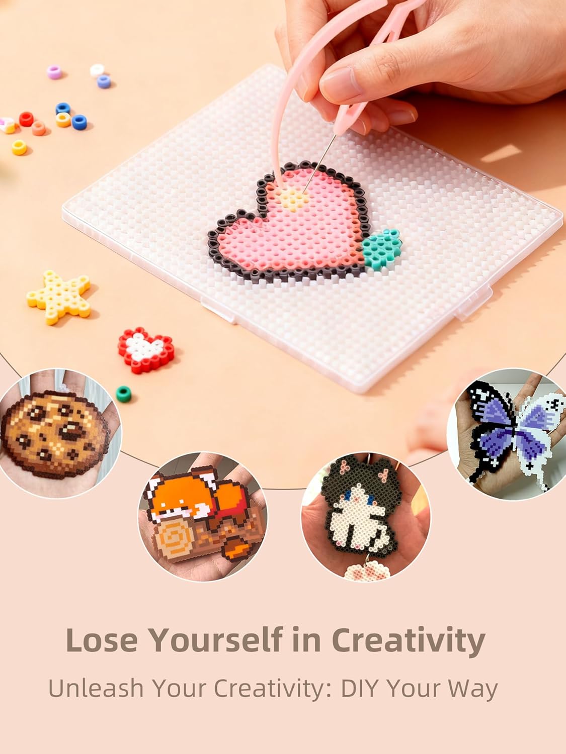 Psykade Fuse Beads Kit-Easy DIY-96 Colors 53000 2.6mm, 200+ Patterns, Built-in Iron | DIY Crafts Supplies for Women, Art Decorations for Room, Ideal Gift,Pixel Art，All-in-One