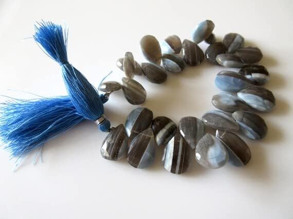 Natural Blue Grey Bicolor Opal Faceted Pear Shaped Briolette Beads, 18mm Approx, 8 Inch Strand