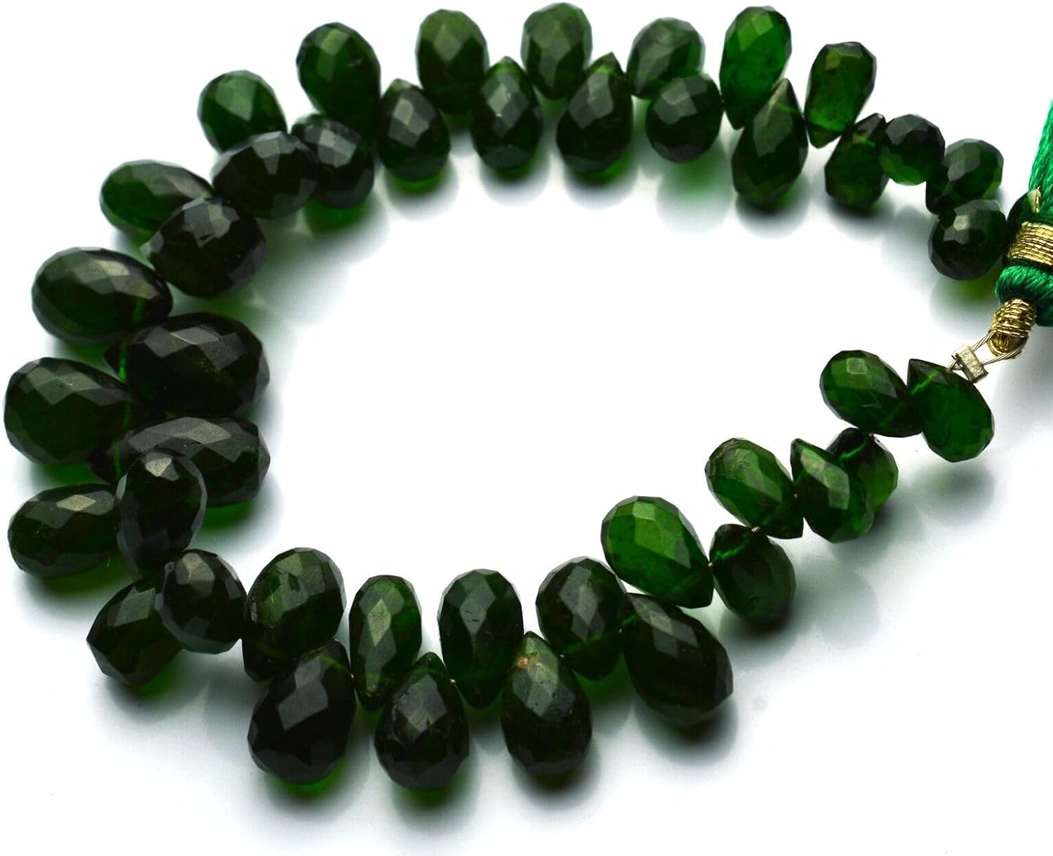 8 inch Strand of Natural Chrome Diopside 4x6-7x11mm Teardrop Faceted briolette Beads for DIY Jewelry Making. |BRIO_02171