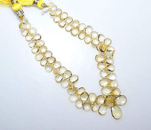 13 inch natural beads strand of 4x5-7.5x10.5mm faceted pear yellow aquamarine gemstone briolletes beads for DIY jewelry - necklace, bracelet, earring, ring.