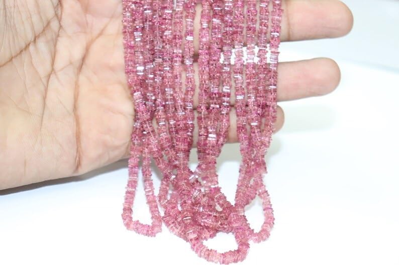 AAA+ Quality Pink Tourmaline Smooth Square 4-5mm Beads Strand for Jewelry Making Natural Pink Tourmaline Plain Heishi Square Wholesale Beads