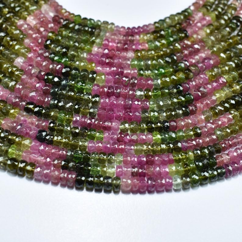 Natural Multi Tourmaline roundella Faceted Beads 5 mm 13 inch Long String Jewelry Making Gemstone Beads for Necklace Bracelet