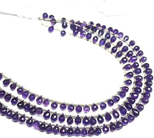 Natural Purple Amethyst Faceted Tear Drop Briolette Gemstone Loose Craft Beads Strand 8 Inch Long 5mm 8mm Code-HIGH-364