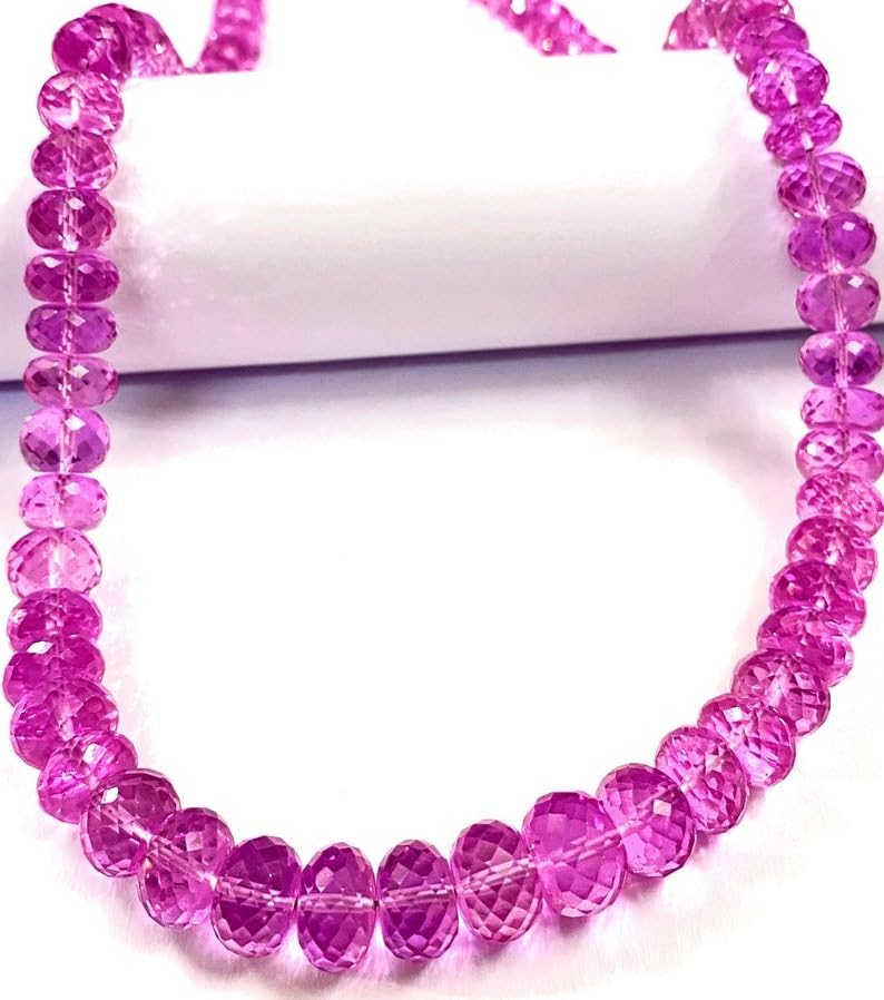 Natural Pink Sapphire roundelle facated Beads 9-10 MM 21 inch Long String Jewelry Making Gemstone Beads for Necklace Bracelet