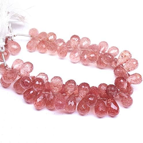 LOVEKUSH LKBEADS Natural StrawbeHIGHy Quartz Faceted Tear Drop Briolette Gemstone Craft Loose Beads Strand 7 Inch Long 11mm 13mm Code-HIGH-596