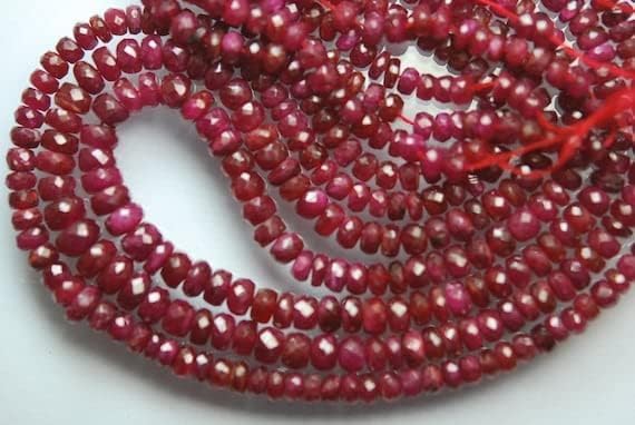 BEADS GEMSTONE 116 Carats, 17 Inches Strand, AAA Natural Dark Red Longi Ruby Faceted LARGE SIZE Rondelles, Size 6.5-4mm Code-HIGH-4106
