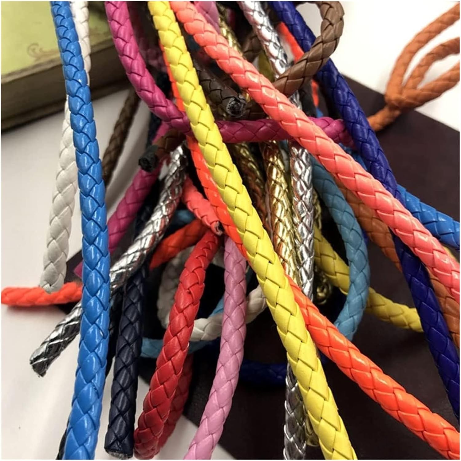 RANARA Fold Braided Leather Cord,8mm Round Leather Cord String DIY Necklace Bracelet Making Black Brown Braided PU Rope Jewelry Accessories, 1pcs (Color : Red, Size : 1m) (Color : Black, Size : 10m)