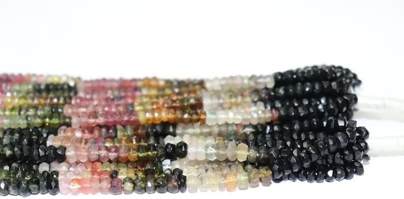 50 Strand for Multi Tourmaline Faceted Rondelle Beads Natural Tourmaline Beads for Jewelry Making