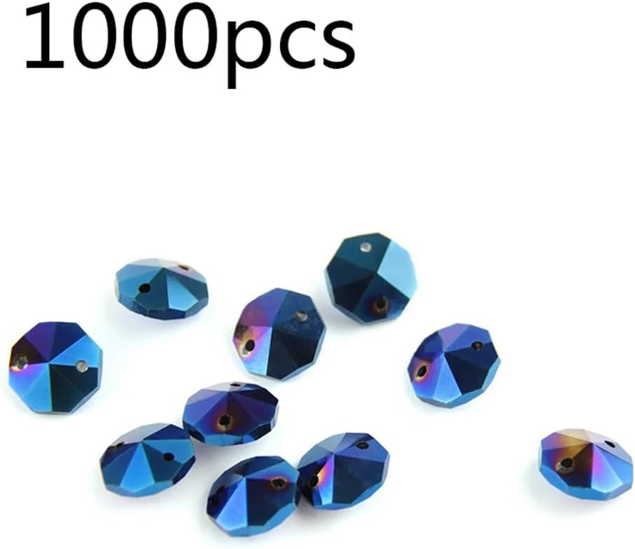 Hanging Crystals Prisms Blue Light 100pcs-2000pcs 14mm 2 Holes Crystal Prisms Octagon Beads Lamp Chandelier Parts for Decoration Hangings Crystals for Decoration(1000pcs)