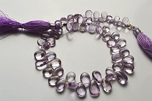 8 inch Strand of Natural Amethyst 6.5-10mm pear Smooth briolette Beads for DIY Jewelry Making. |BRIO_00274