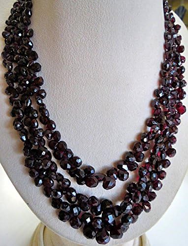 3 Line Natural Garnet Heart Facetted Teardrop Beads Necklace 20 INCHES 10MM to 6MM