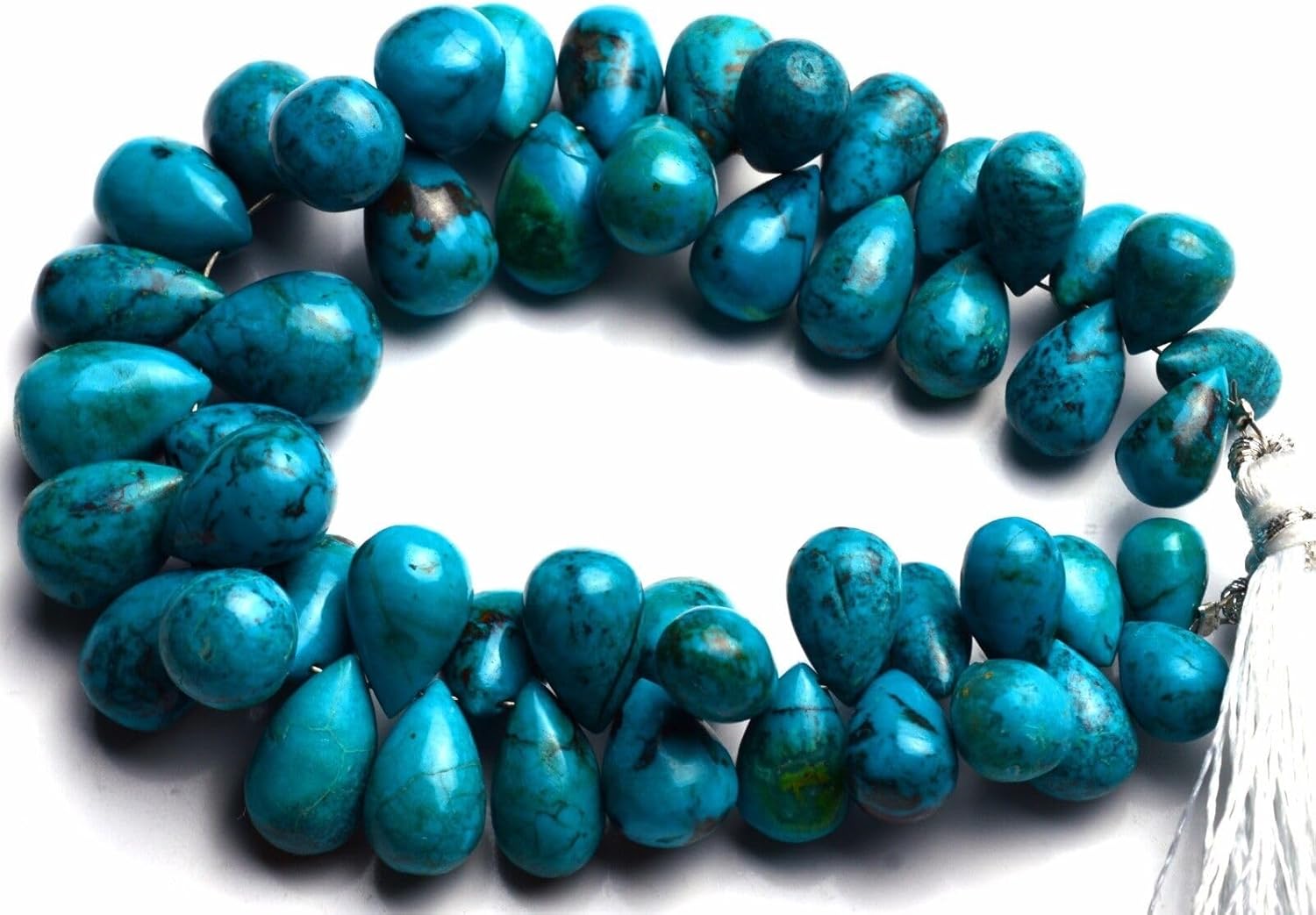 8 inch Strand of Natural Chrysocolla 8x6-13x9mm Teardrop Smooth briolette Beads for DIY Jewelry Making. |BRIO_02283