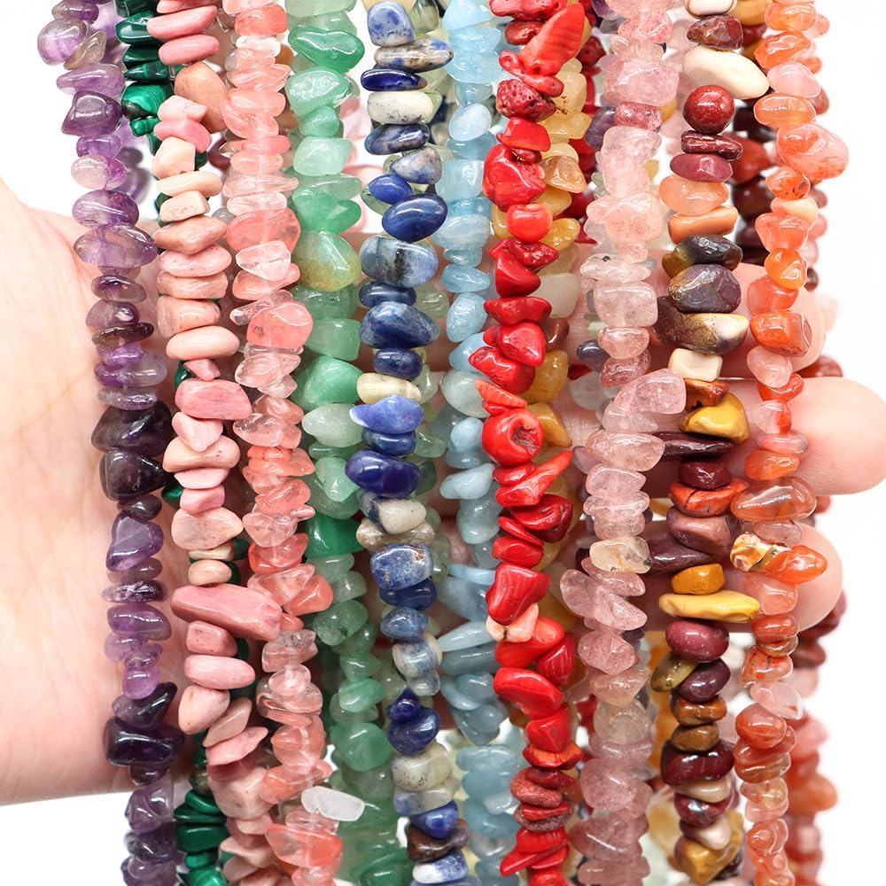 8MM Natural Irregular Amethyst, Agate, Amazonite, Pink Quartz Chip Beads for DIY Jewelry Making and Bracelets - (Color: Clear Quartz/Size: 20Pcs -16 Inches)