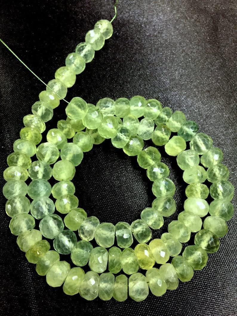 13 inch Strand of Natural gem Green Prehnite, 7mm rondelle Faceted Beads for DIY Jewelry Making. | Beads_04466