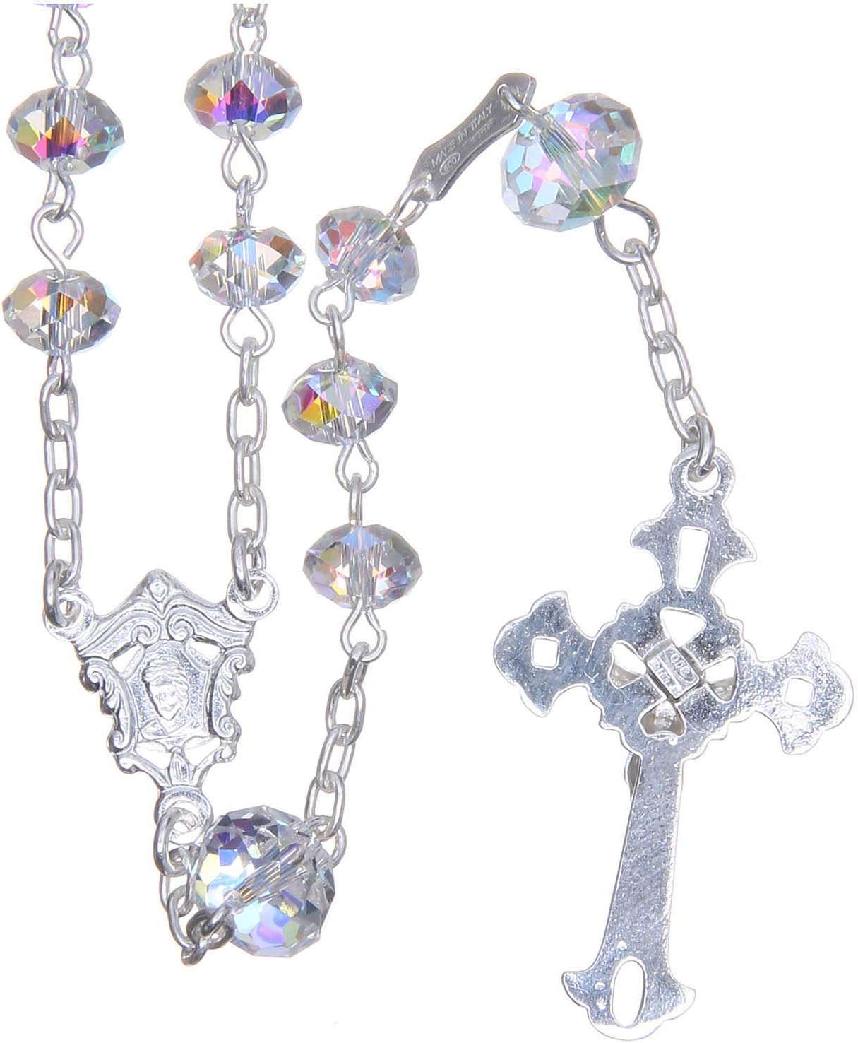 Silver Rosary Beads with White Strass briolette 6mm