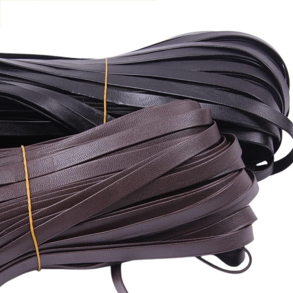 Braided Cord String Rope, 4-20mm Leather Cord String DIY Necklace Bracelet Making Flat PU Rope Handbag(Black,20mm 5m)